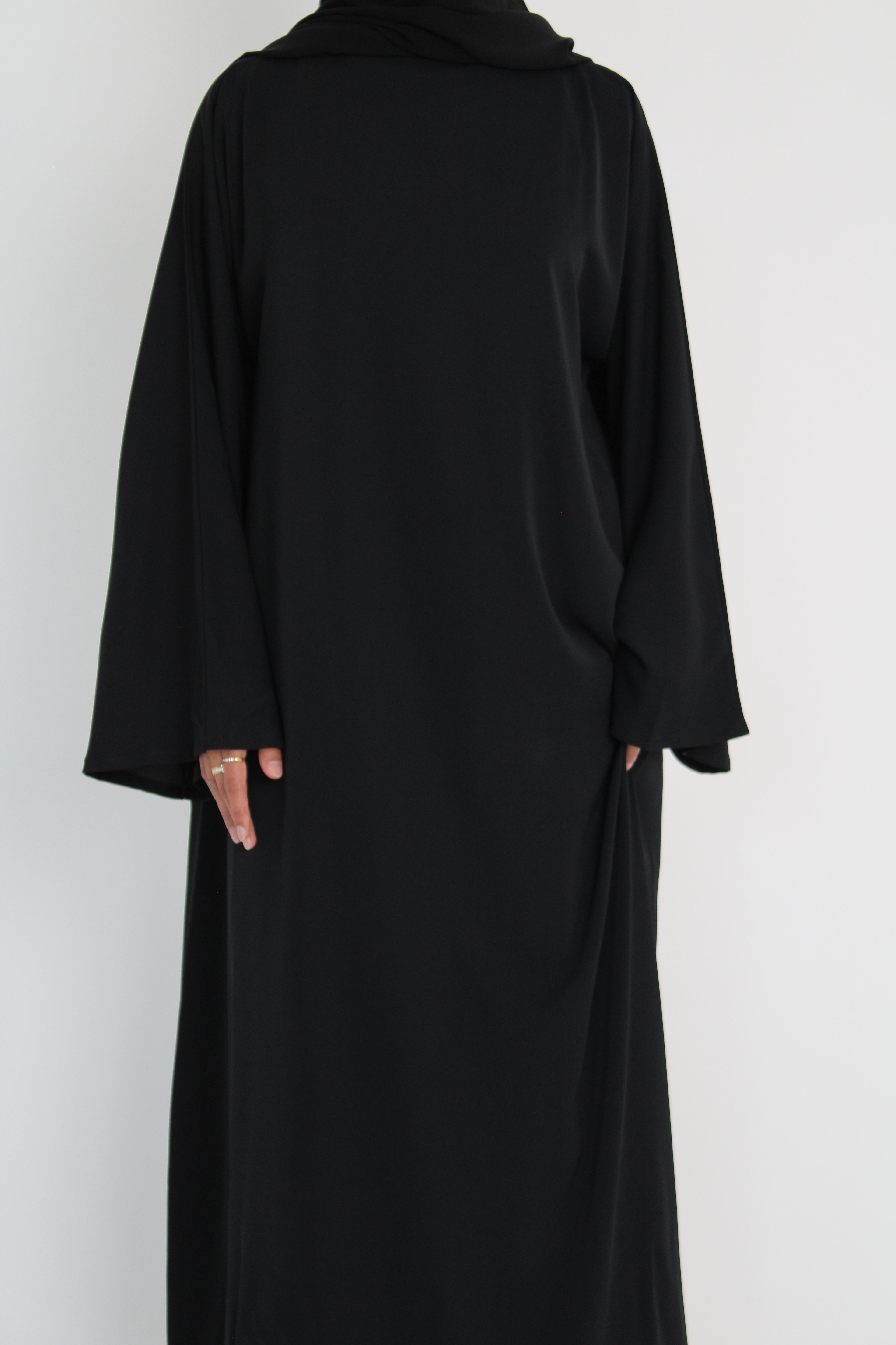 Black Signature Bell Sleeve Abaya with hijab