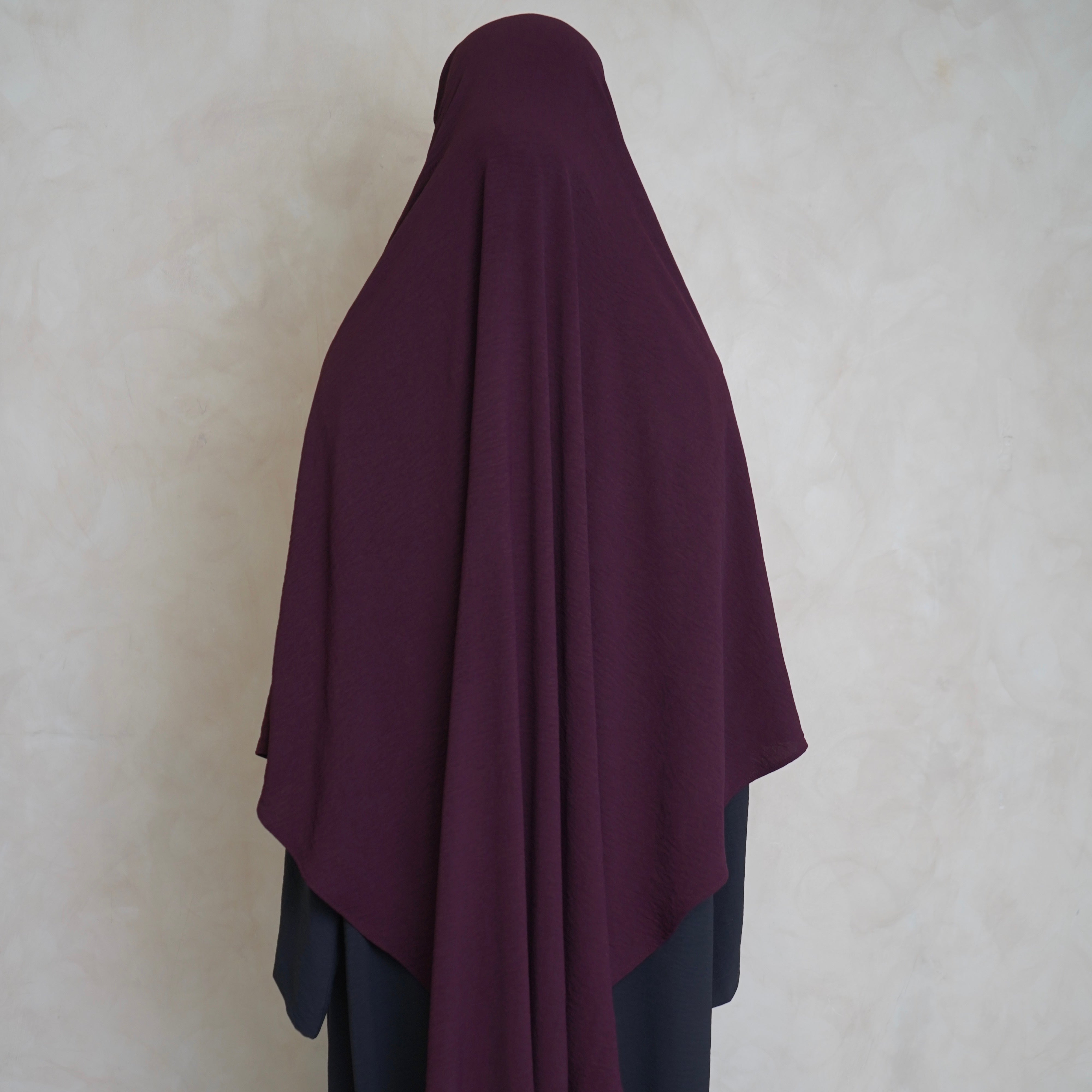 Extra Long Crepe Burgundy Khimar with Niqab Ties