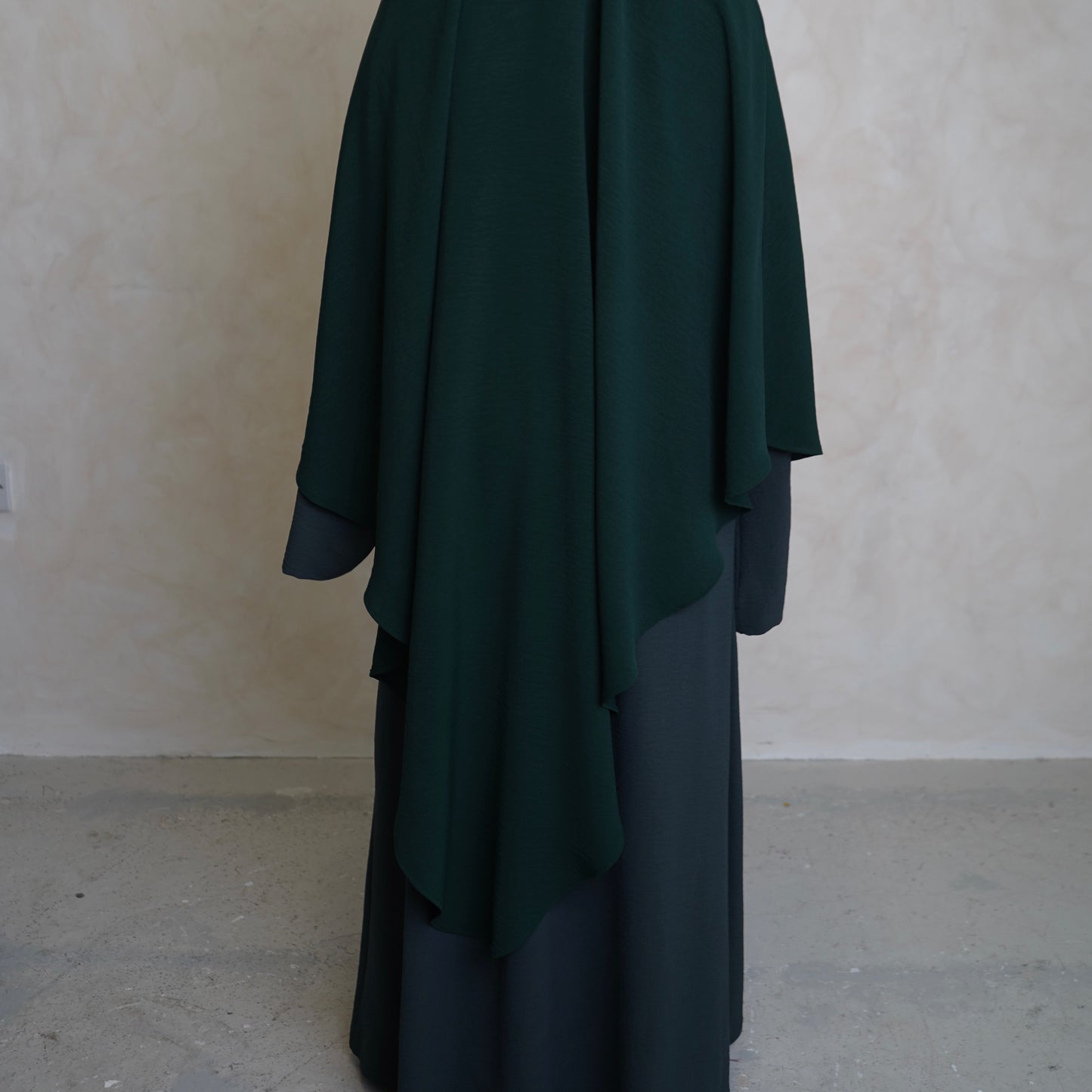 Bottle Green Crepe Khimar with Niqab Ties