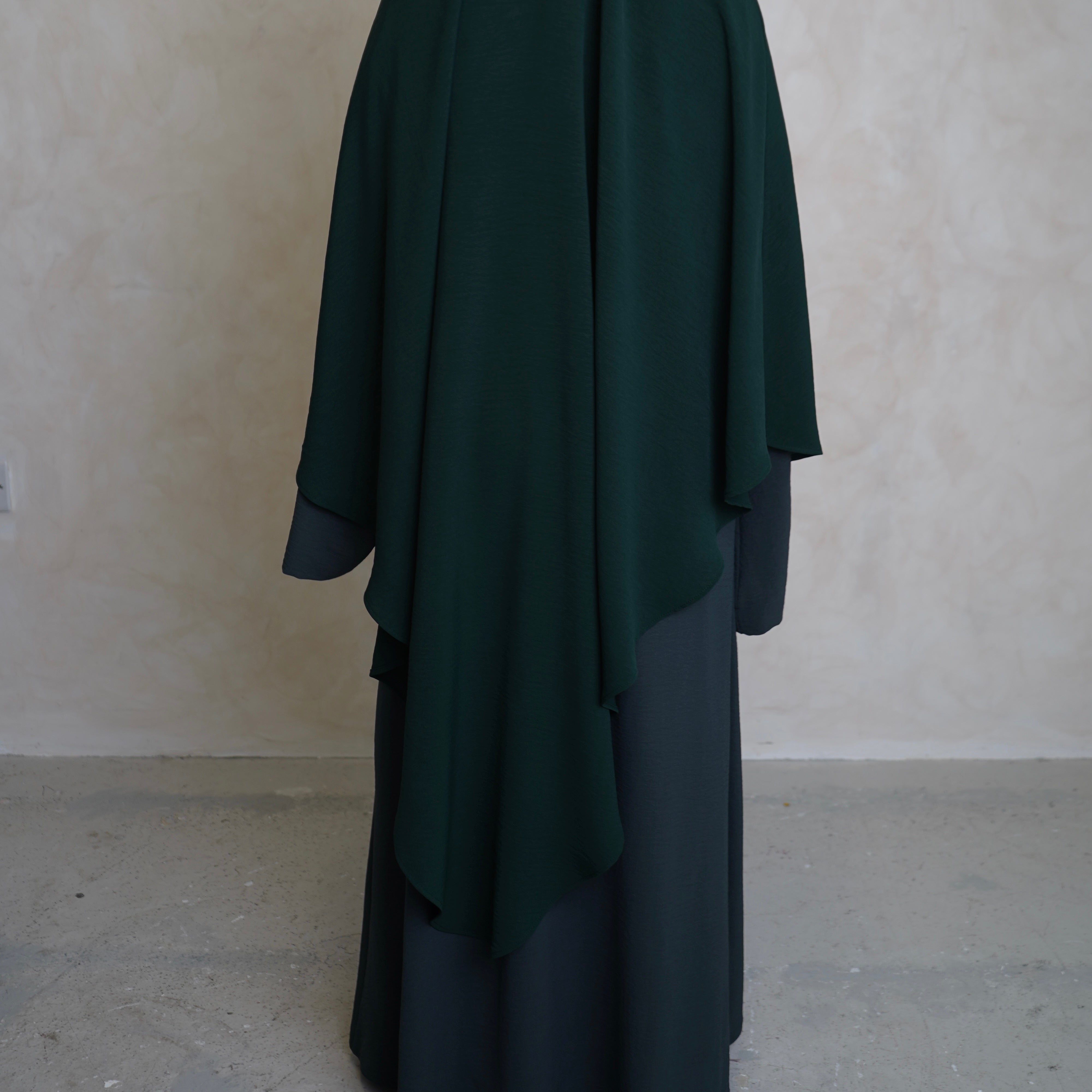 Bottle Green Crepe Khimar with Niqab Ties