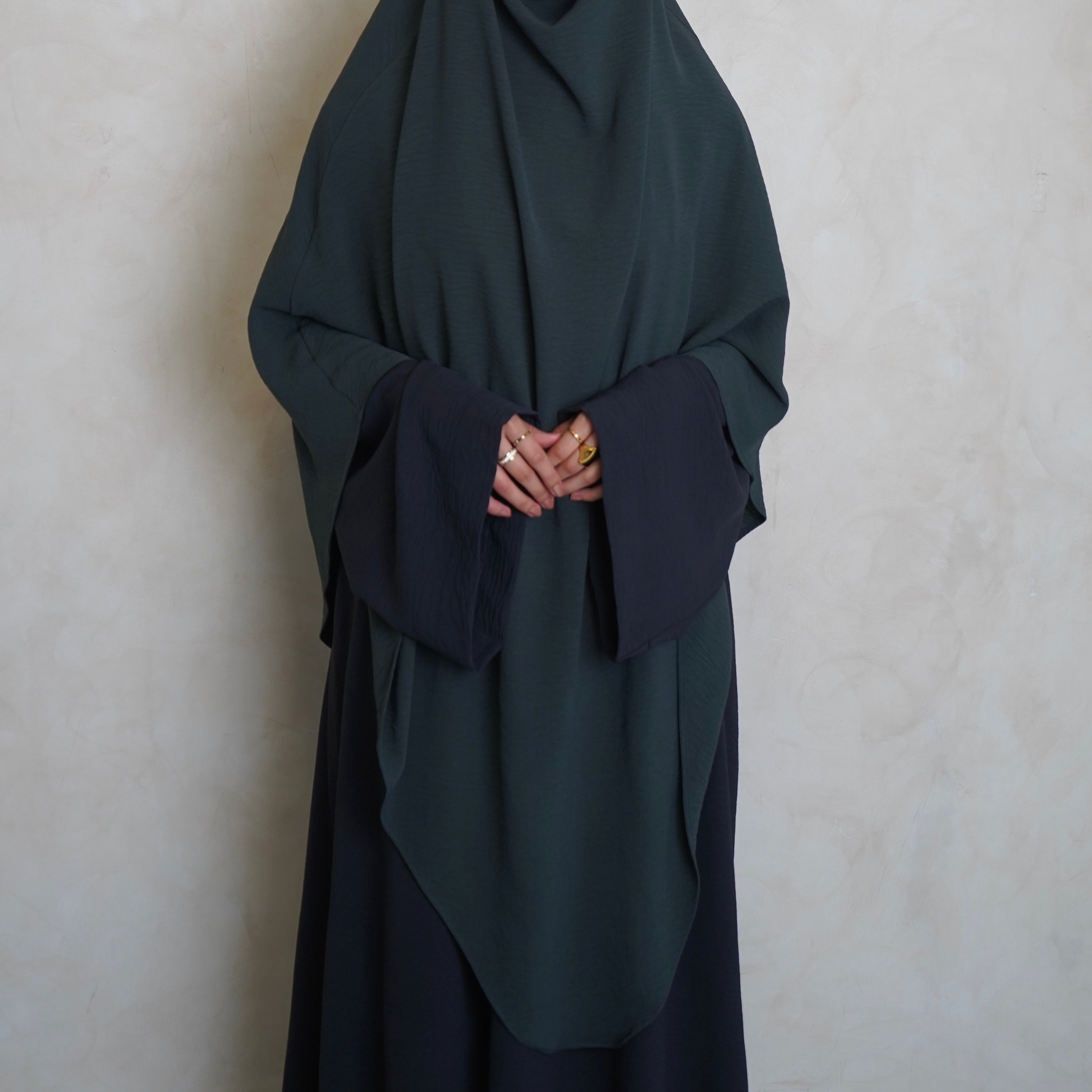 Extra Long Crepe Teal Khimar with Niqab Ties