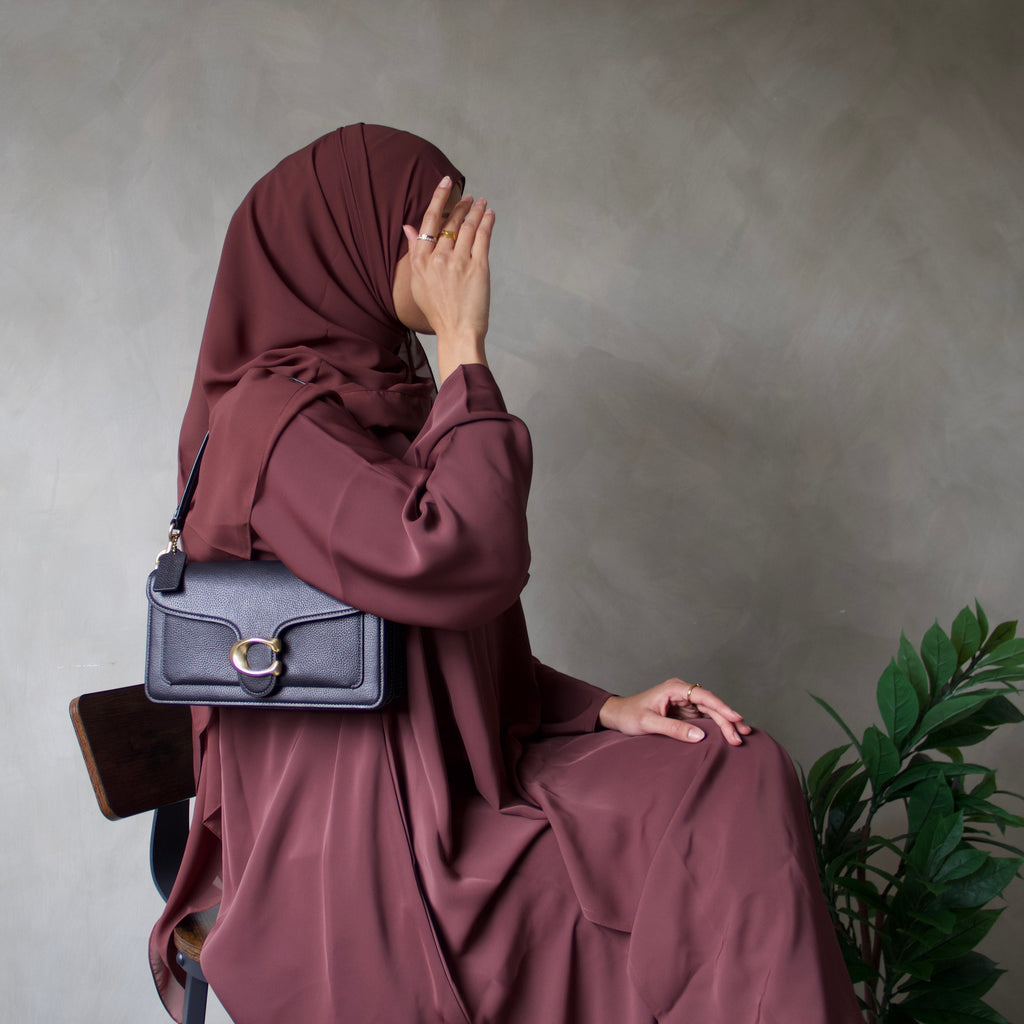 Brown abaya with sheila headscarf