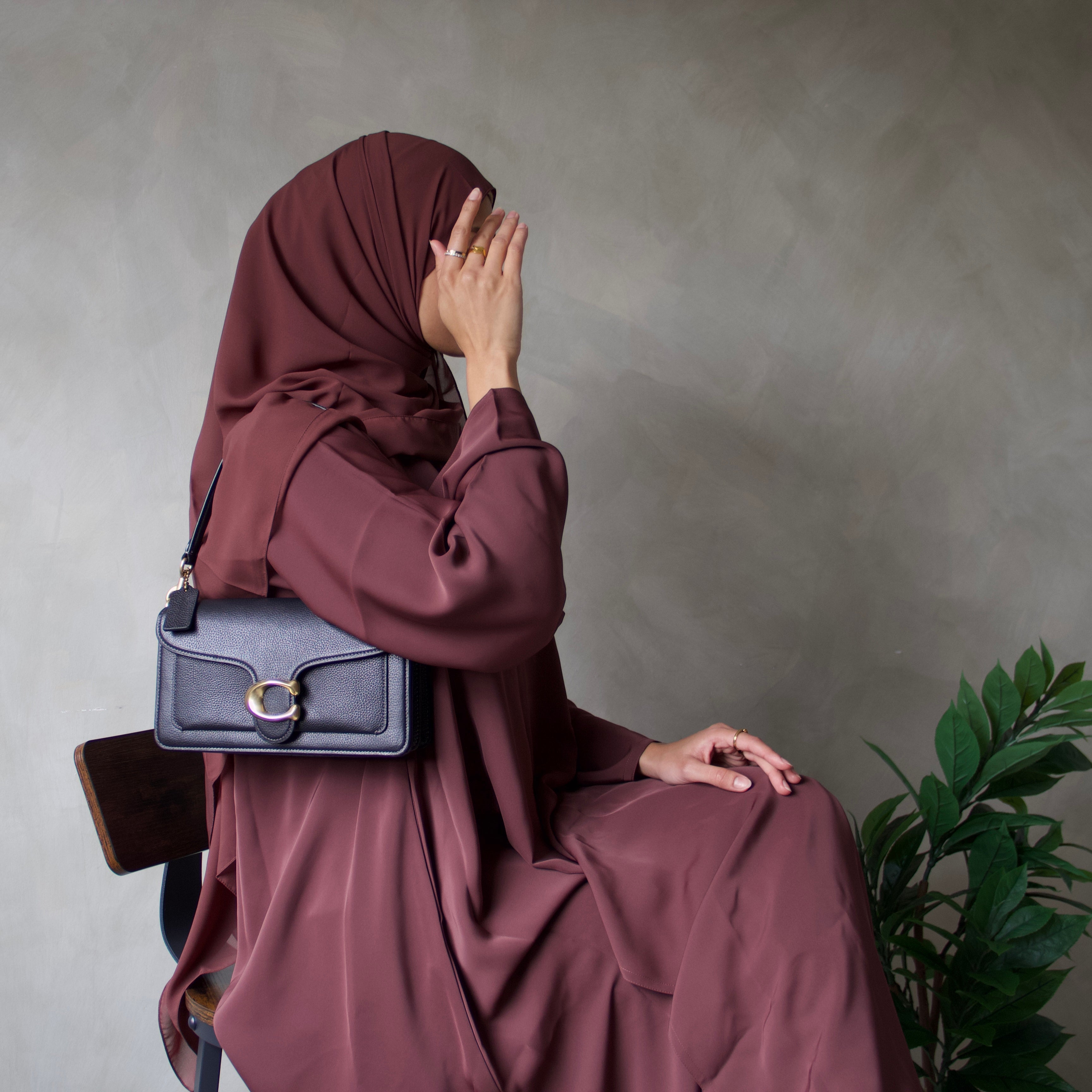 Brown abaya with sheila headscarf