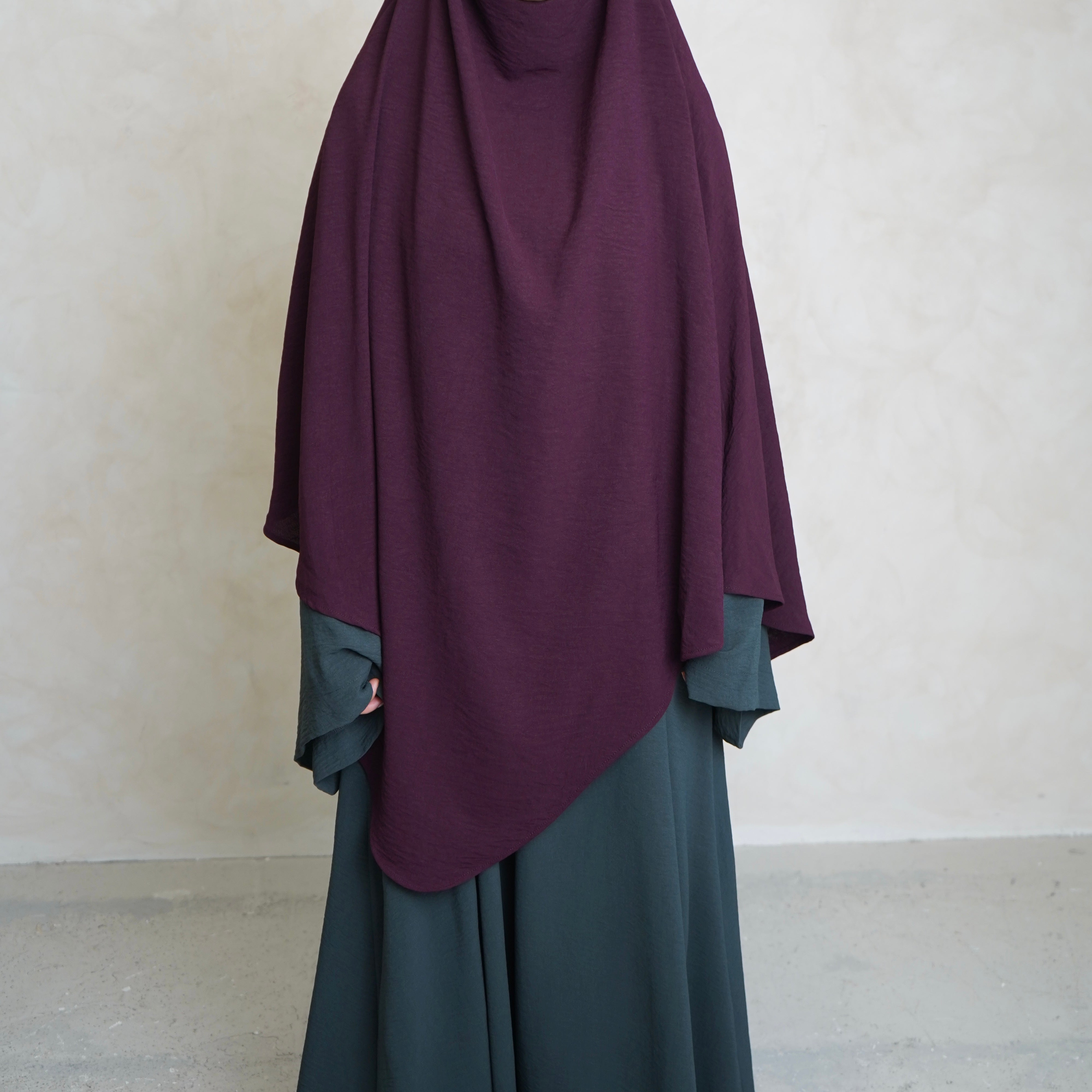 Burgundy Crepe Khimar with Niqab Ties