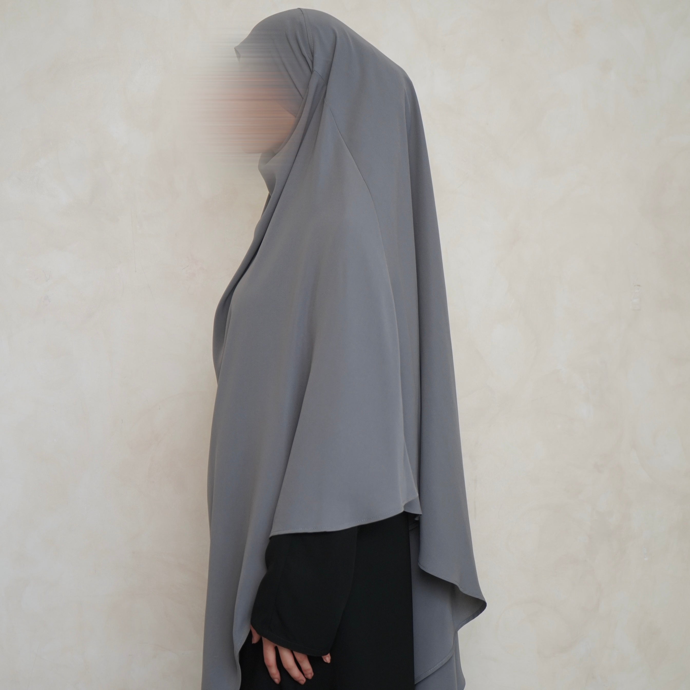 Extra Long Light Grey Khimar with Niqab Ties