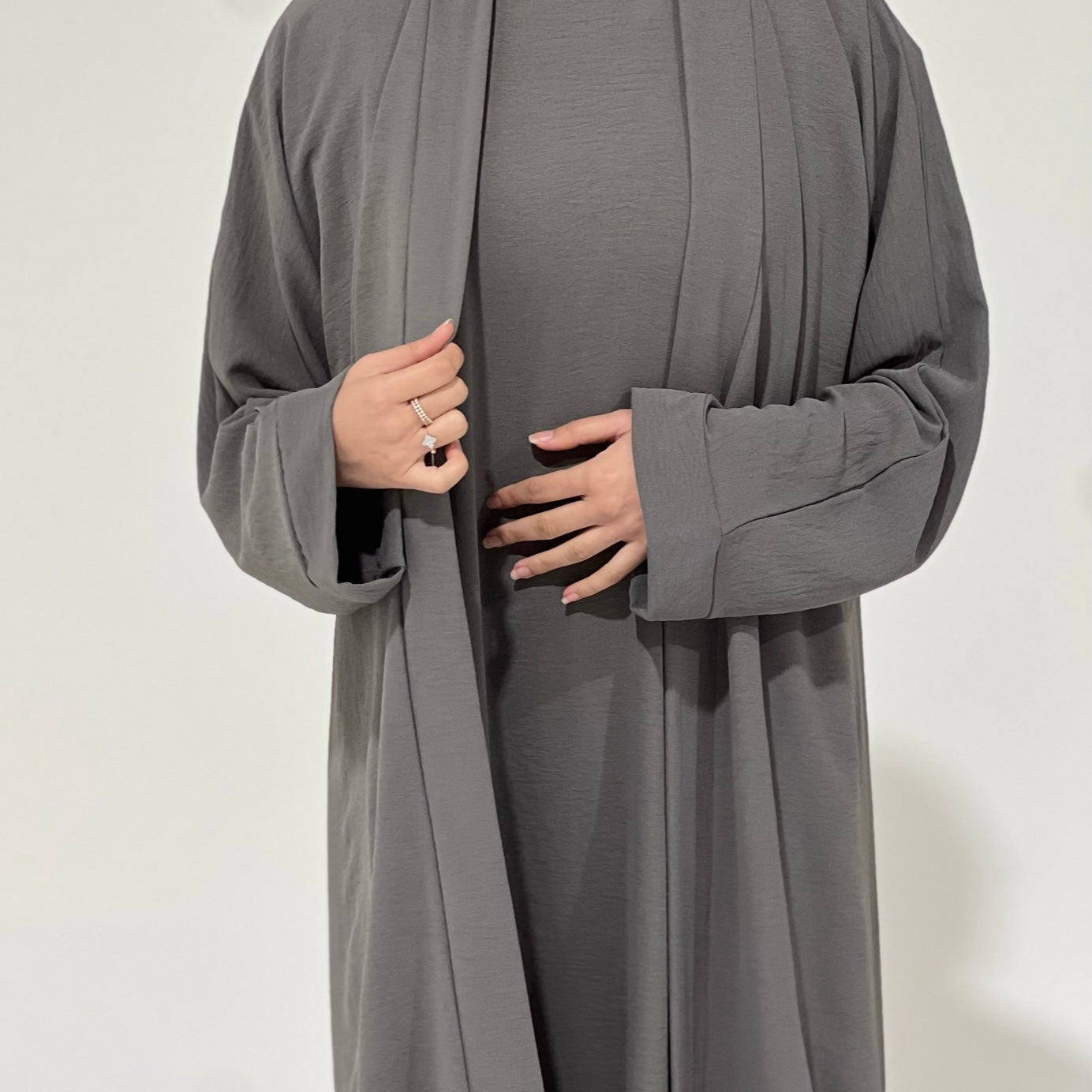 Crepe Abaya Set Light Grey