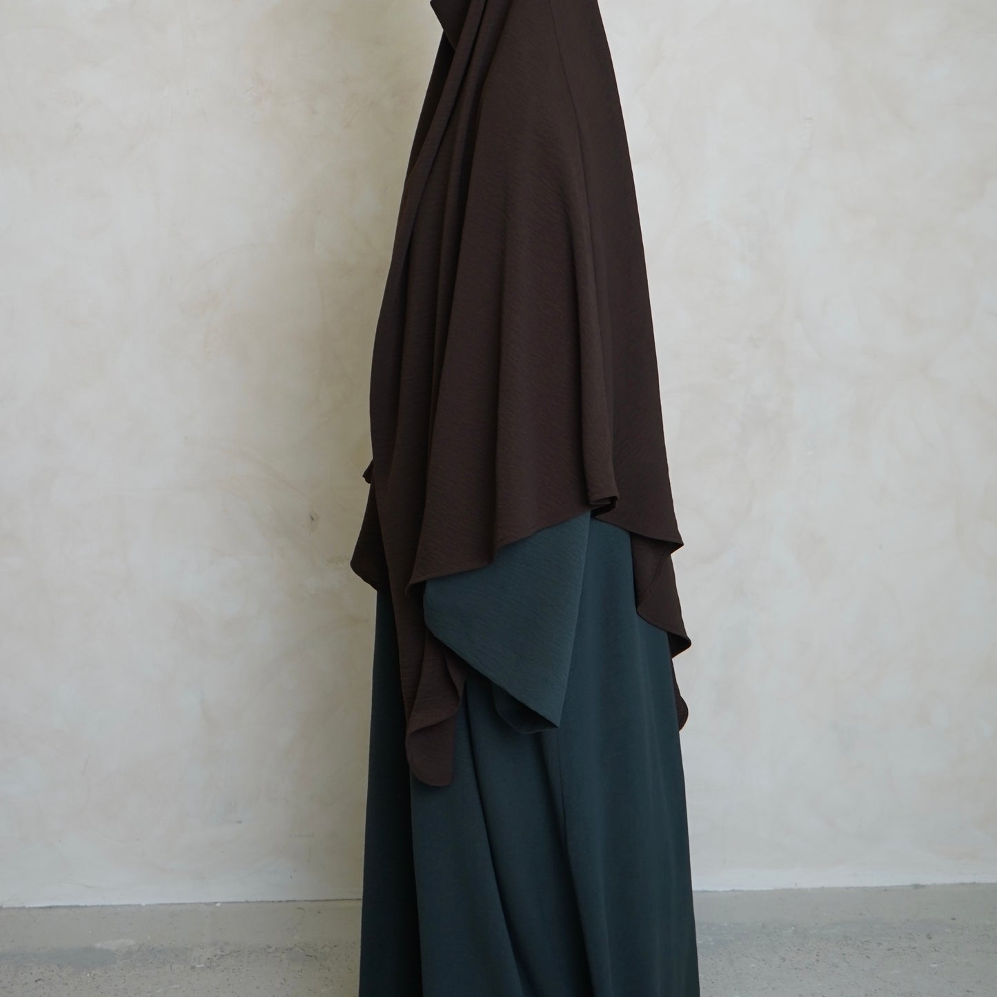 Choc Brown Crepe Khimar with Niqab Ties