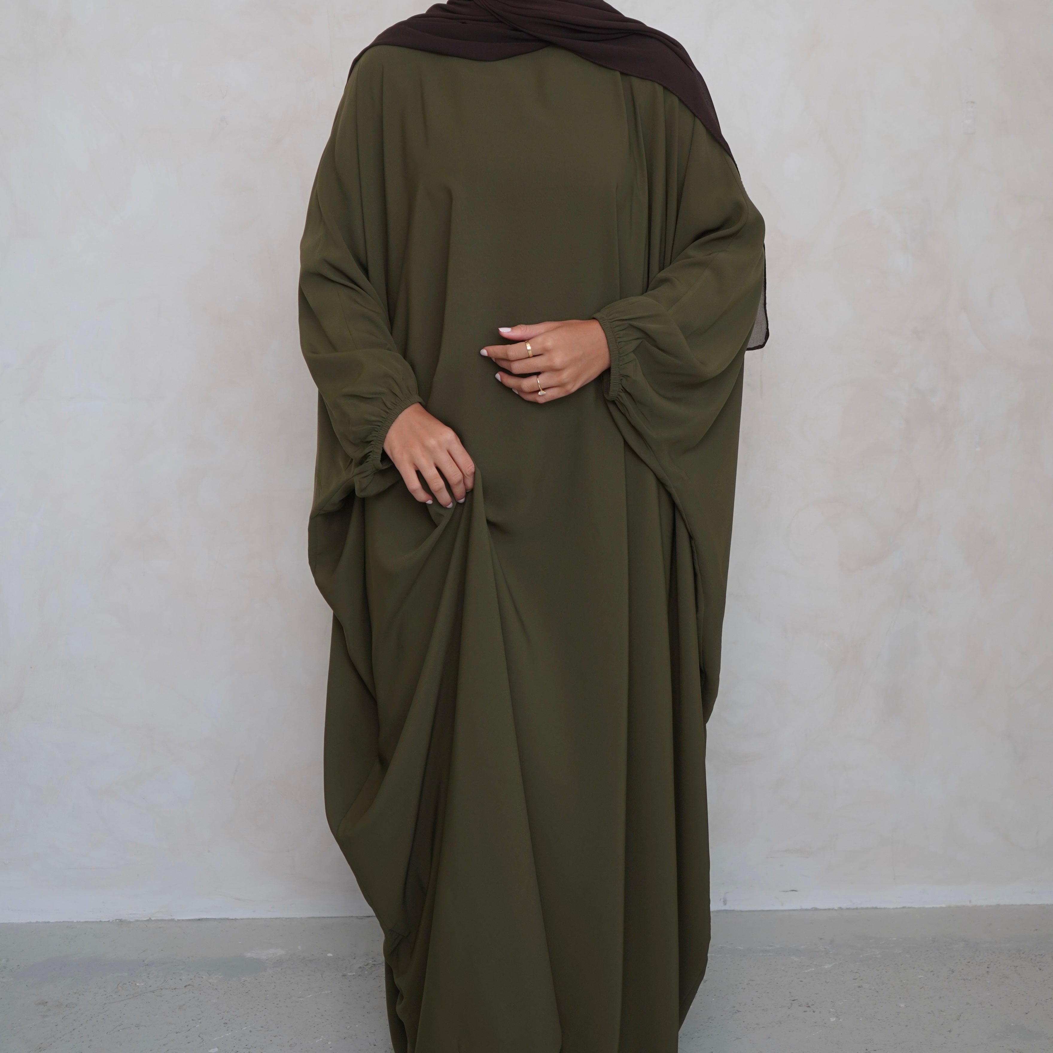 Cuffed Norah Batwing Jilbaya Olive Green