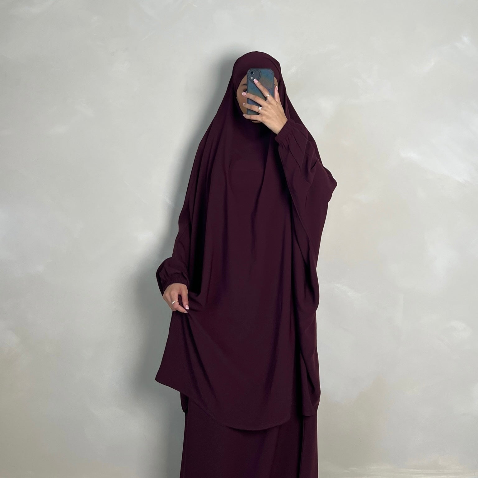 2pc Jilbab with Skirt & Niqab Ties Burgundy