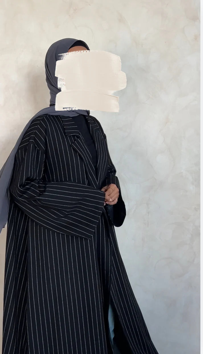 Collared Cardigan with White Stripes