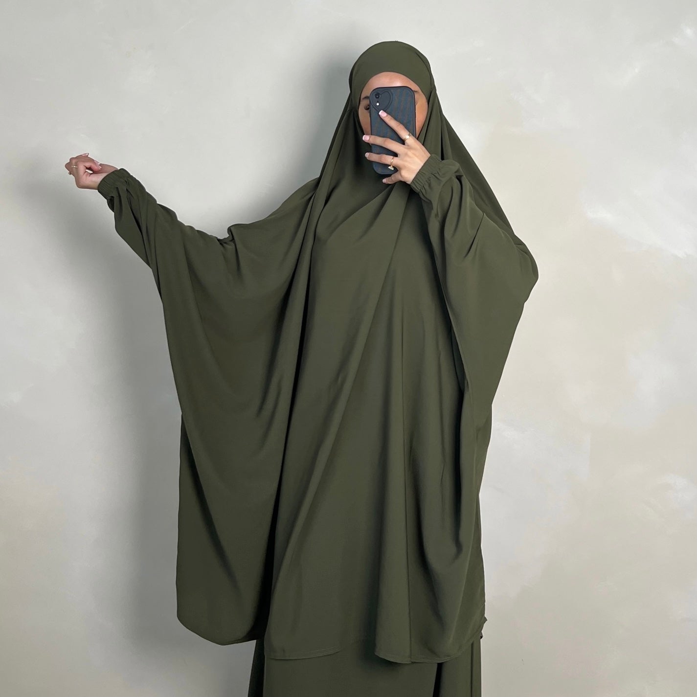 2pc Jilbab with Skirt & Niqab Ties Olive Green