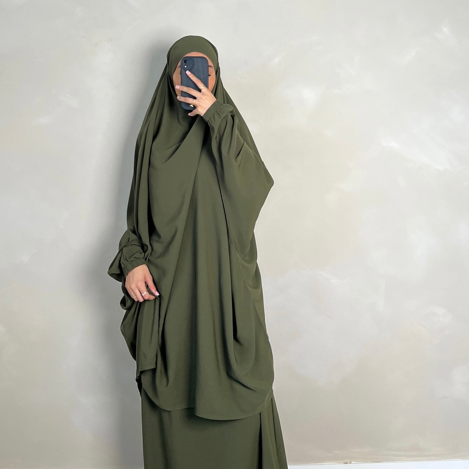 2pc Jilbab with Skirt & Niqab Ties Olive Green