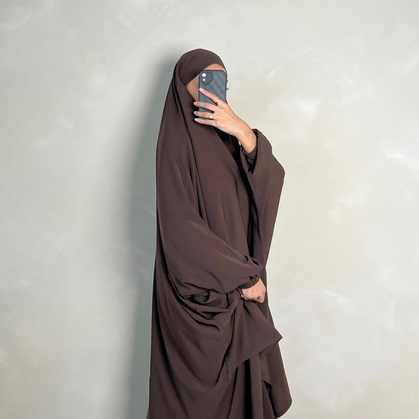 2pc Jilbab with Skirt & Niqab Ties Choc Brown