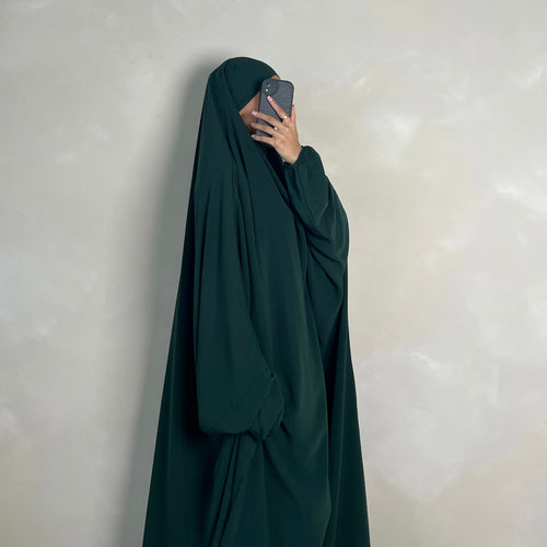 1pc Jilbab with Niqab Ties Bottle Green