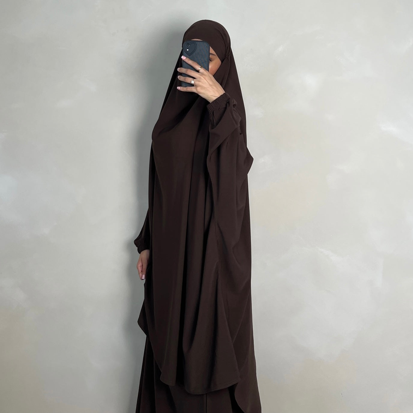 2pc Jilbab with Skirt & Niqab Ties Choc Brown