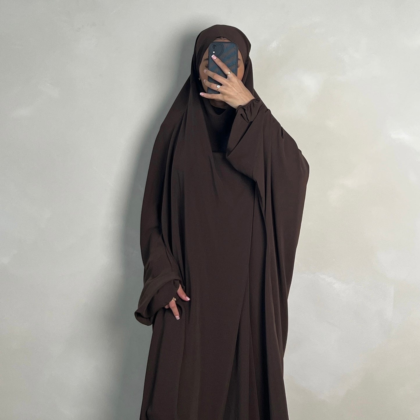 1pc Jilbab with Niqab Ties Choc Brown
