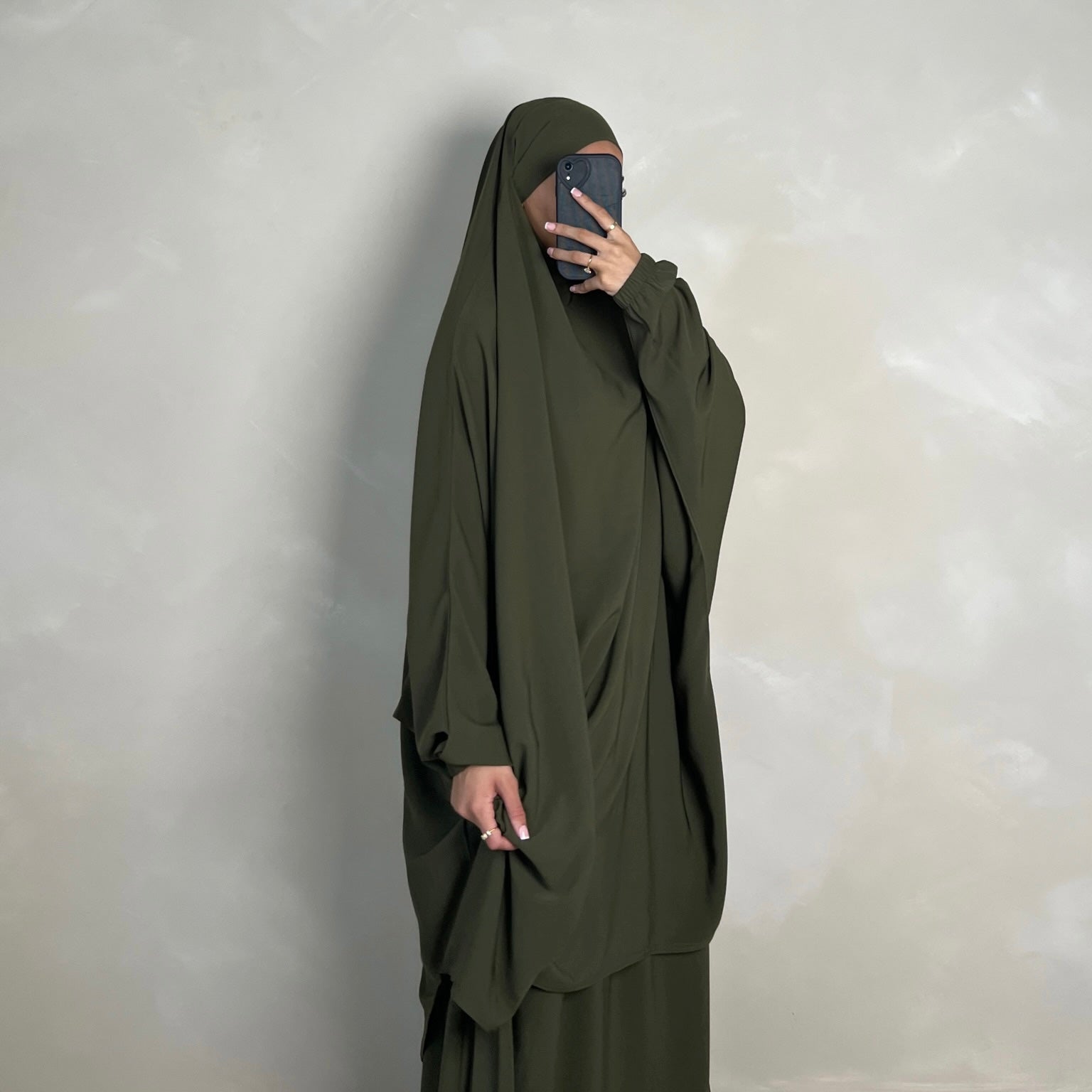 2pc Jilbab with Skirt & Niqab Ties Olive Green