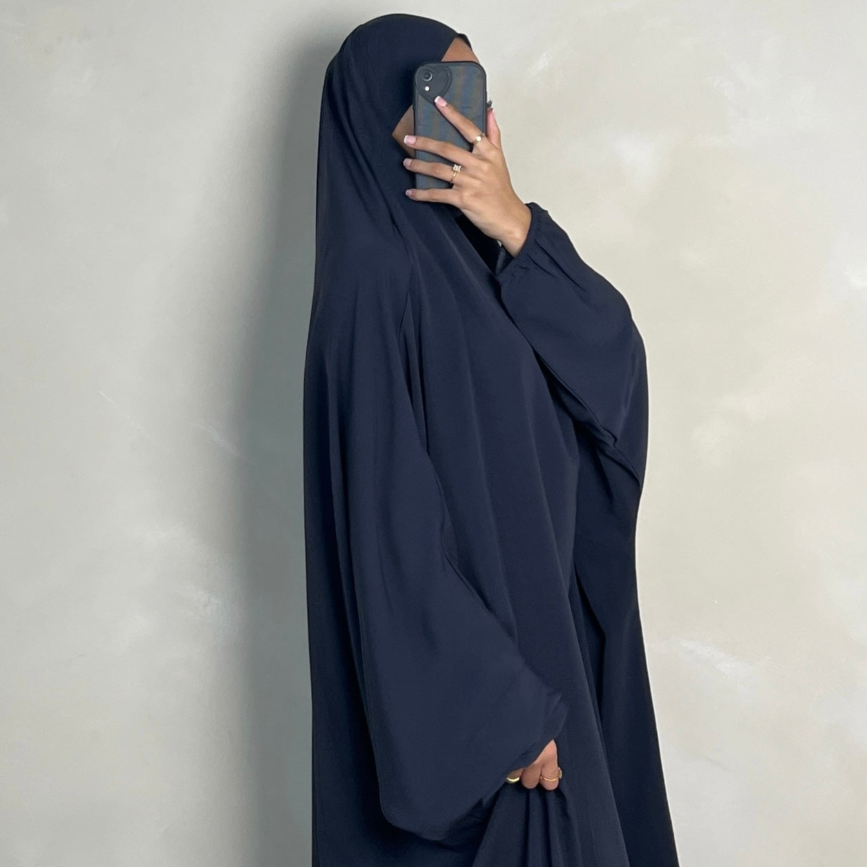 1pc Jilbab with Niqab Ties Navy Grey