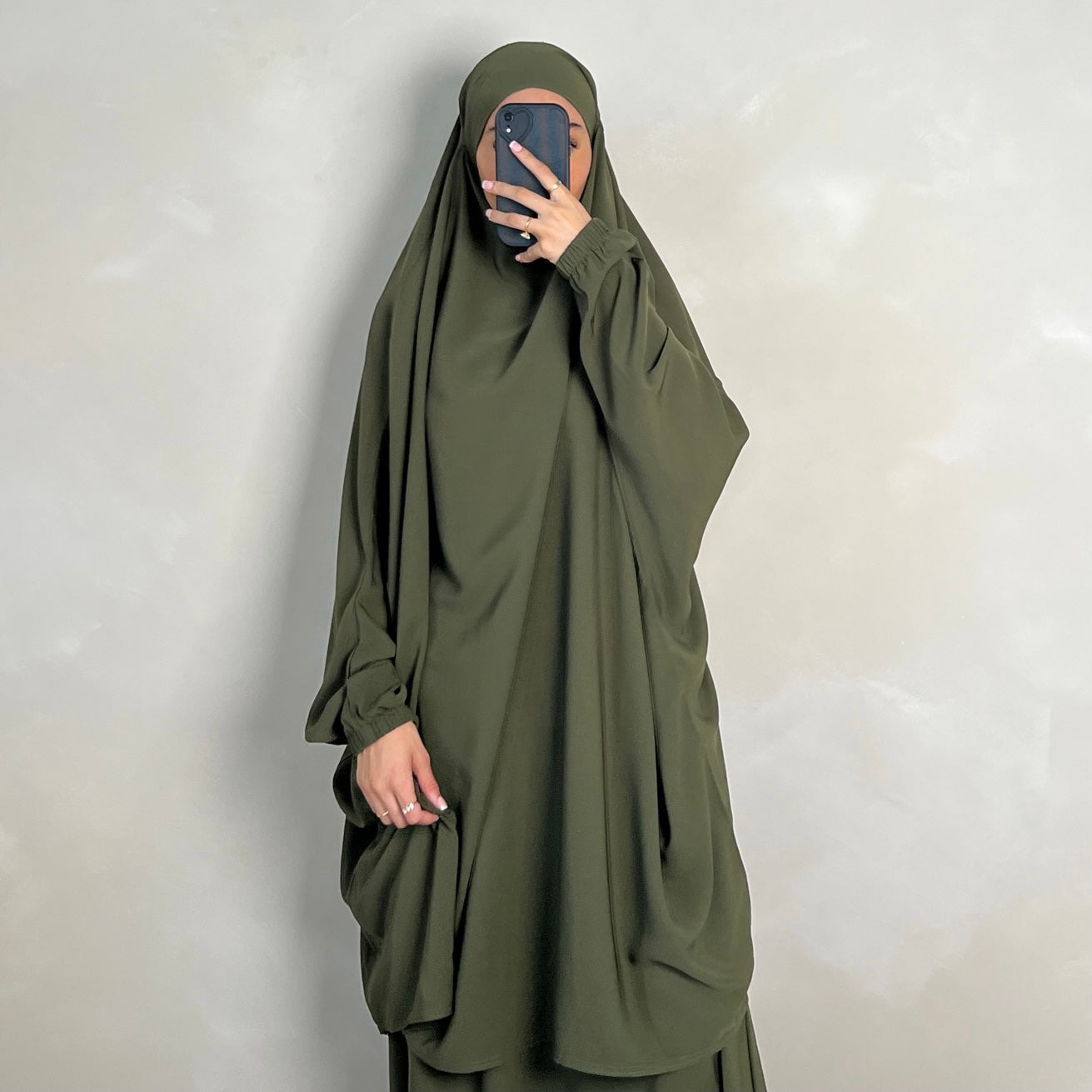 2pc Jilbab with Skirt & Niqab Ties Olive Green