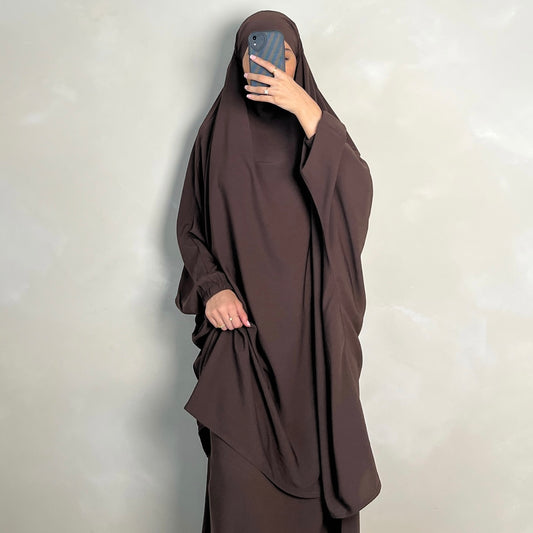 2pc Jilbab with Skirt & Niqab Ties Choc Brown
