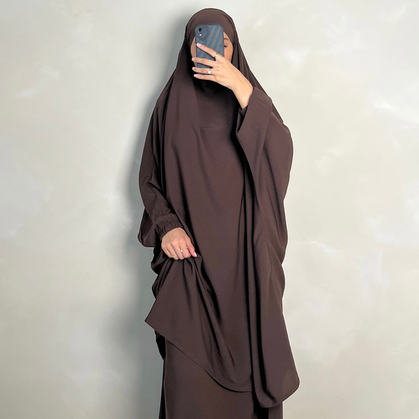 2pc Jilbab with Skirt & Niqab Ties Choc Brown