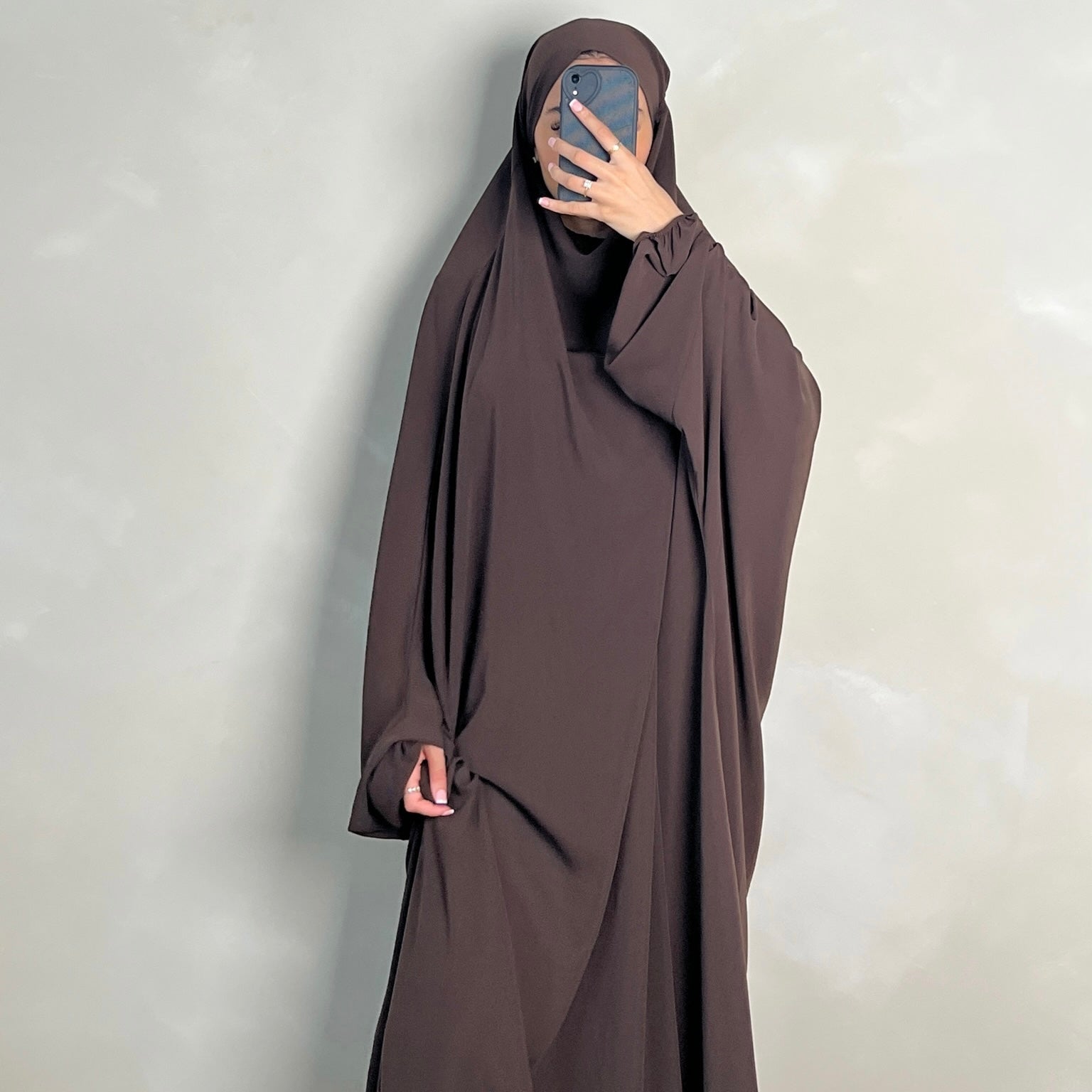 1pc Jilbab with Niqab Ties Choc Brown