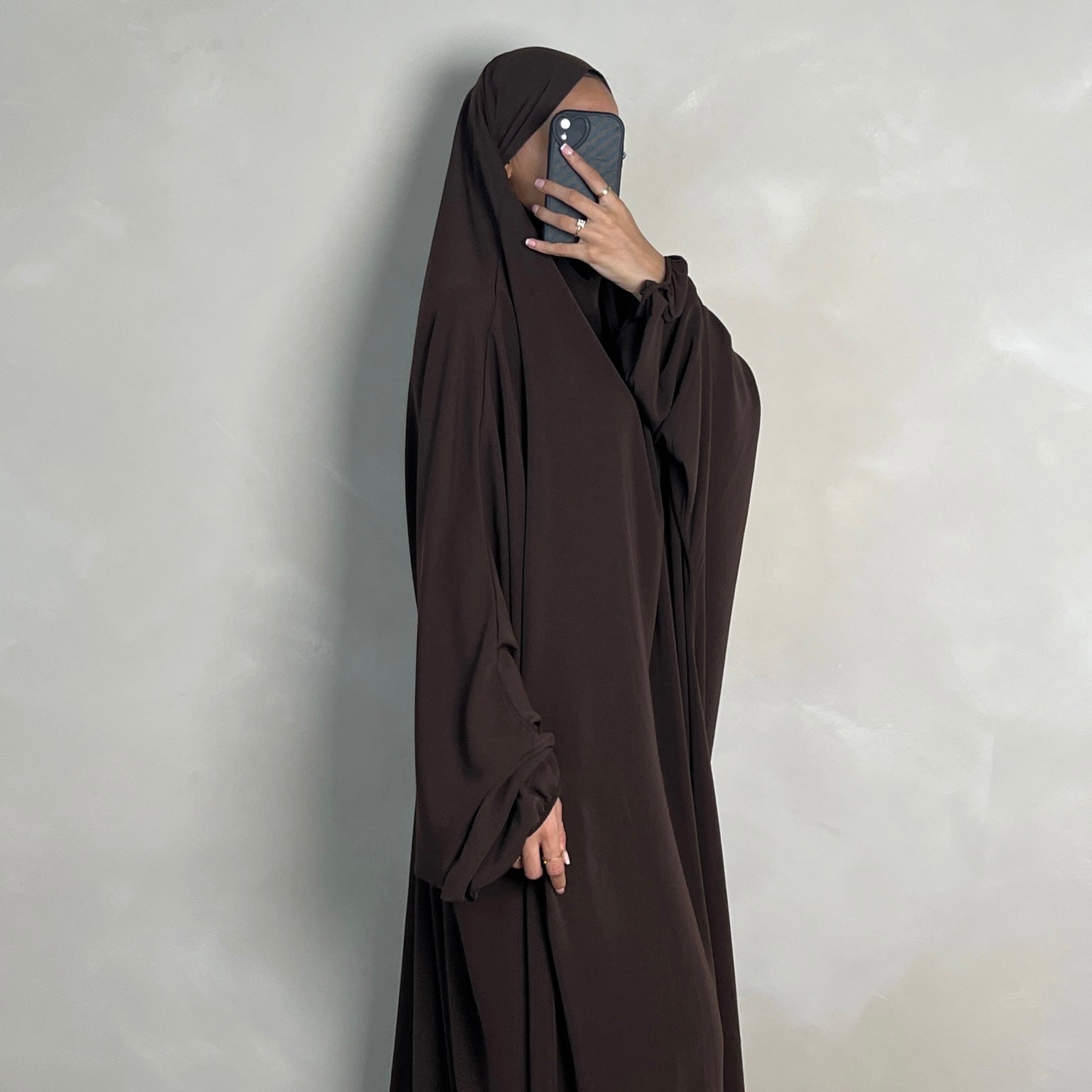 1pc Jilbab with Niqab Ties Choc Brown