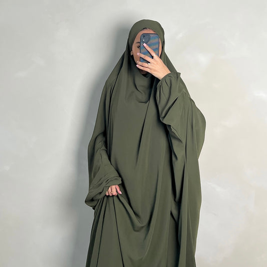 1pc Jilbab with Niqab Ties Olive Green