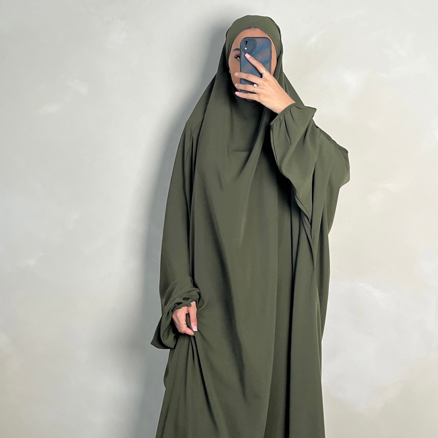 1pc Jilbab with Niqab Ties Olive Green