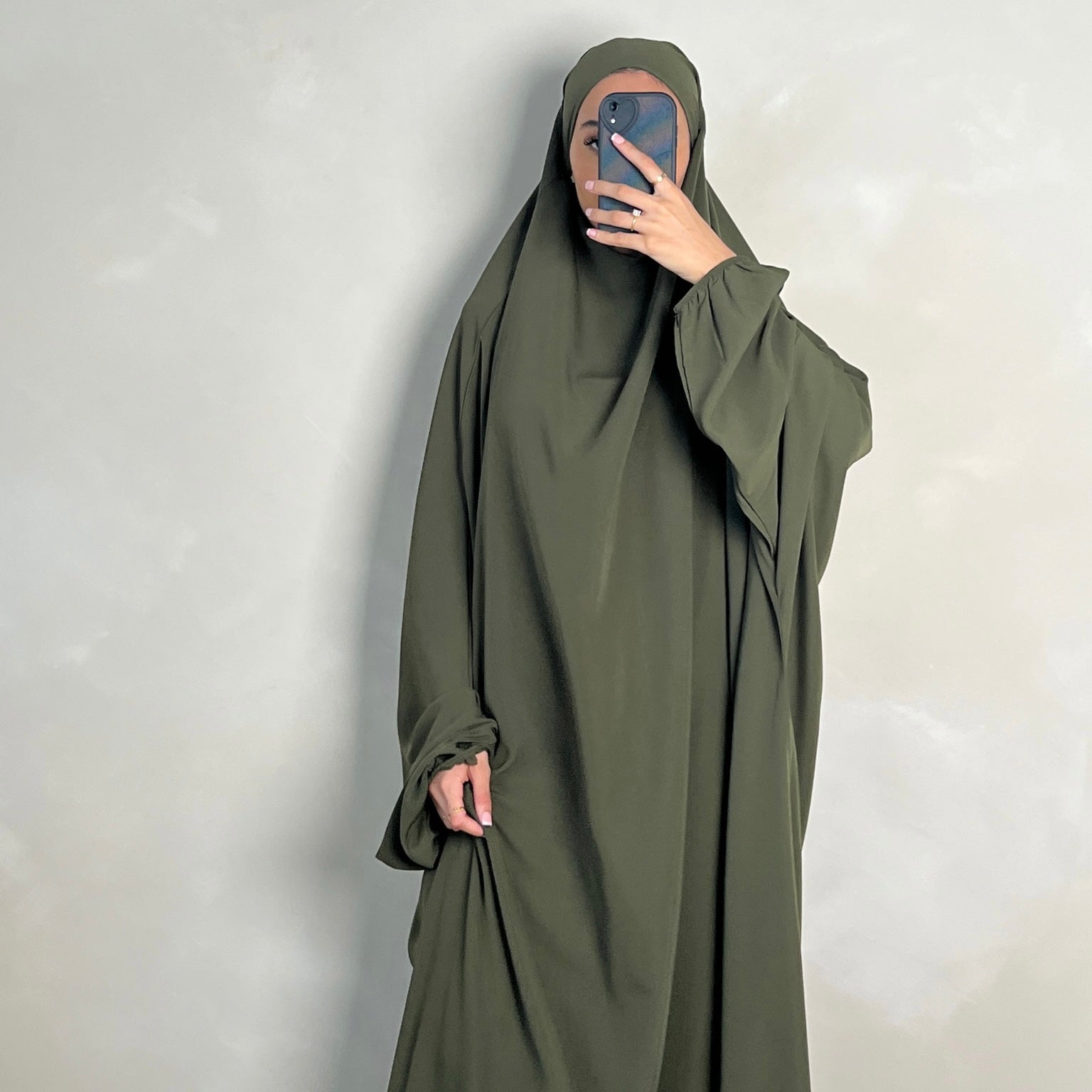 1pc Jilbab with Niqab Ties Olive Green