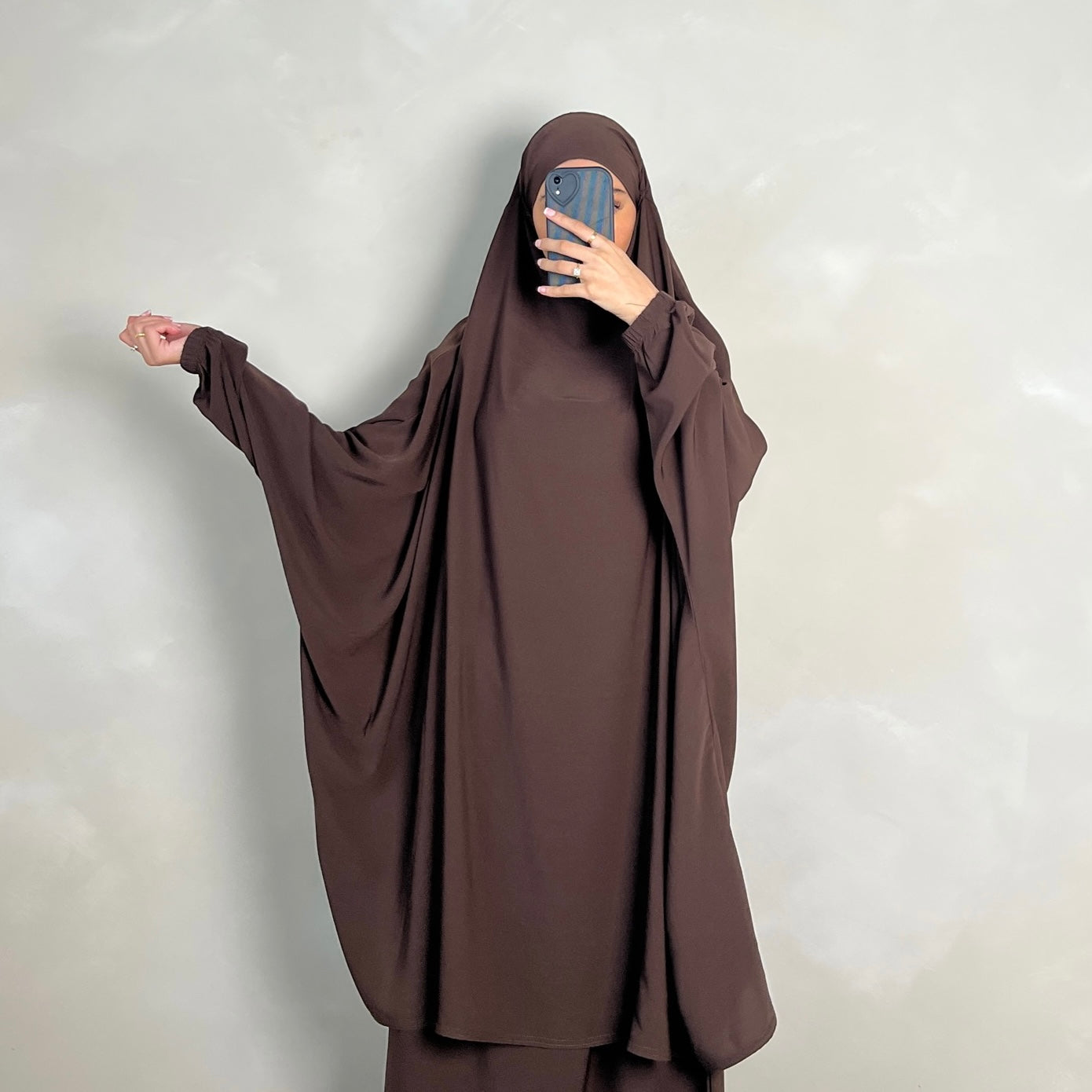 2pc Jilbab with Skirt & Niqab Ties Choc Brown