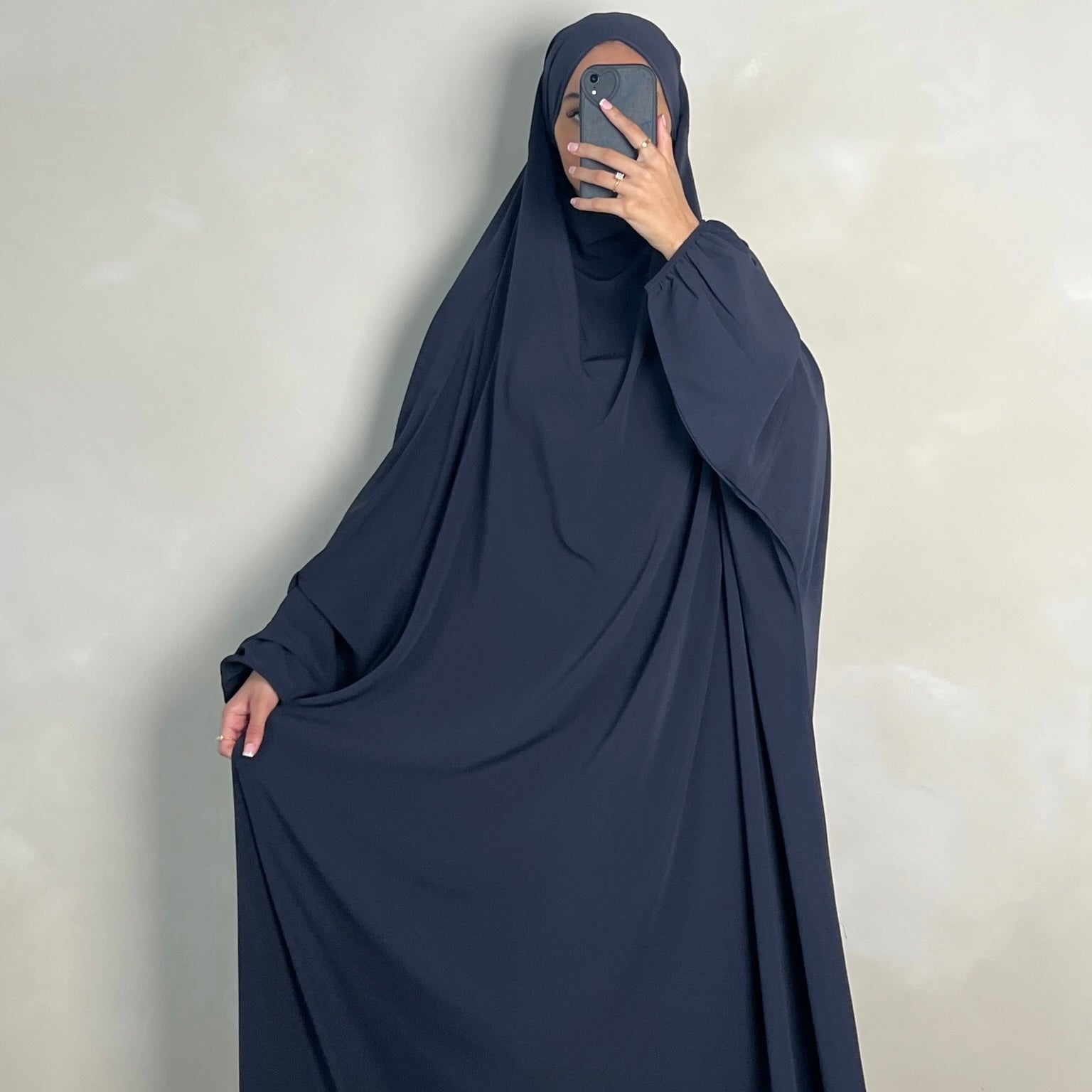 1pc Jilbab with Niqab Ties Navy Grey