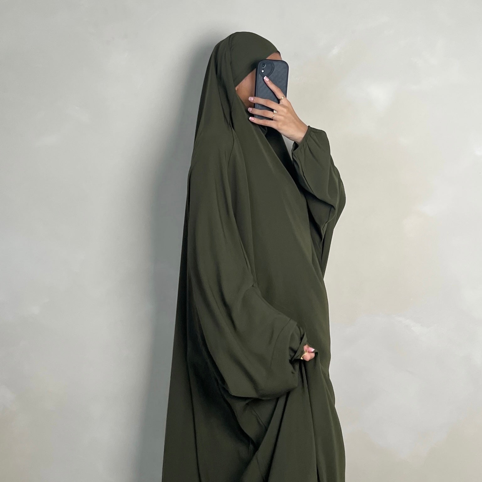 1pc Jilbab with Niqab Ties Olive Green