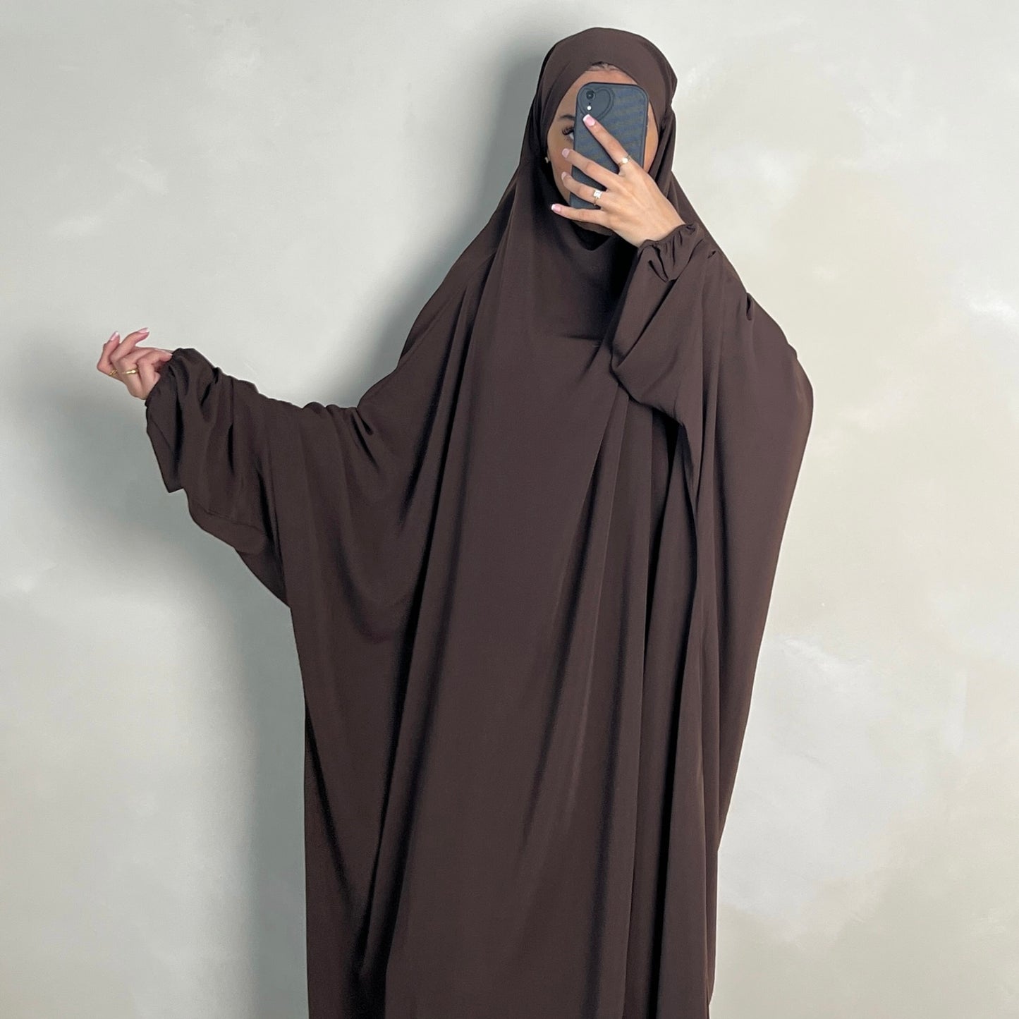 1pc Jilbab with Niqab Ties Choc Brown