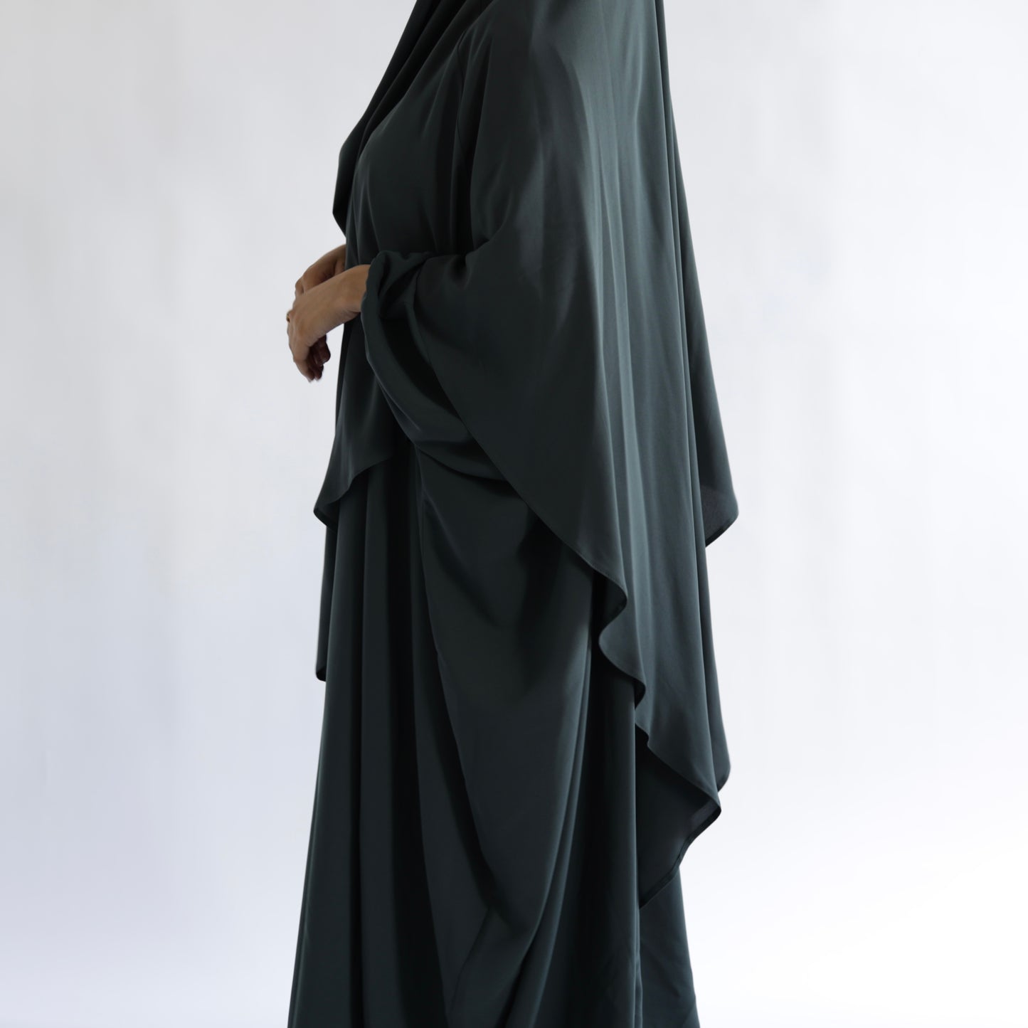 Teal Grey Khimar with Niqab Ties