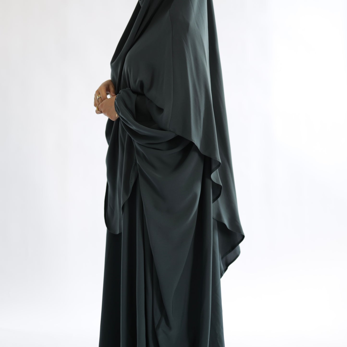 Teal Grey Khimar with Niqab Ties